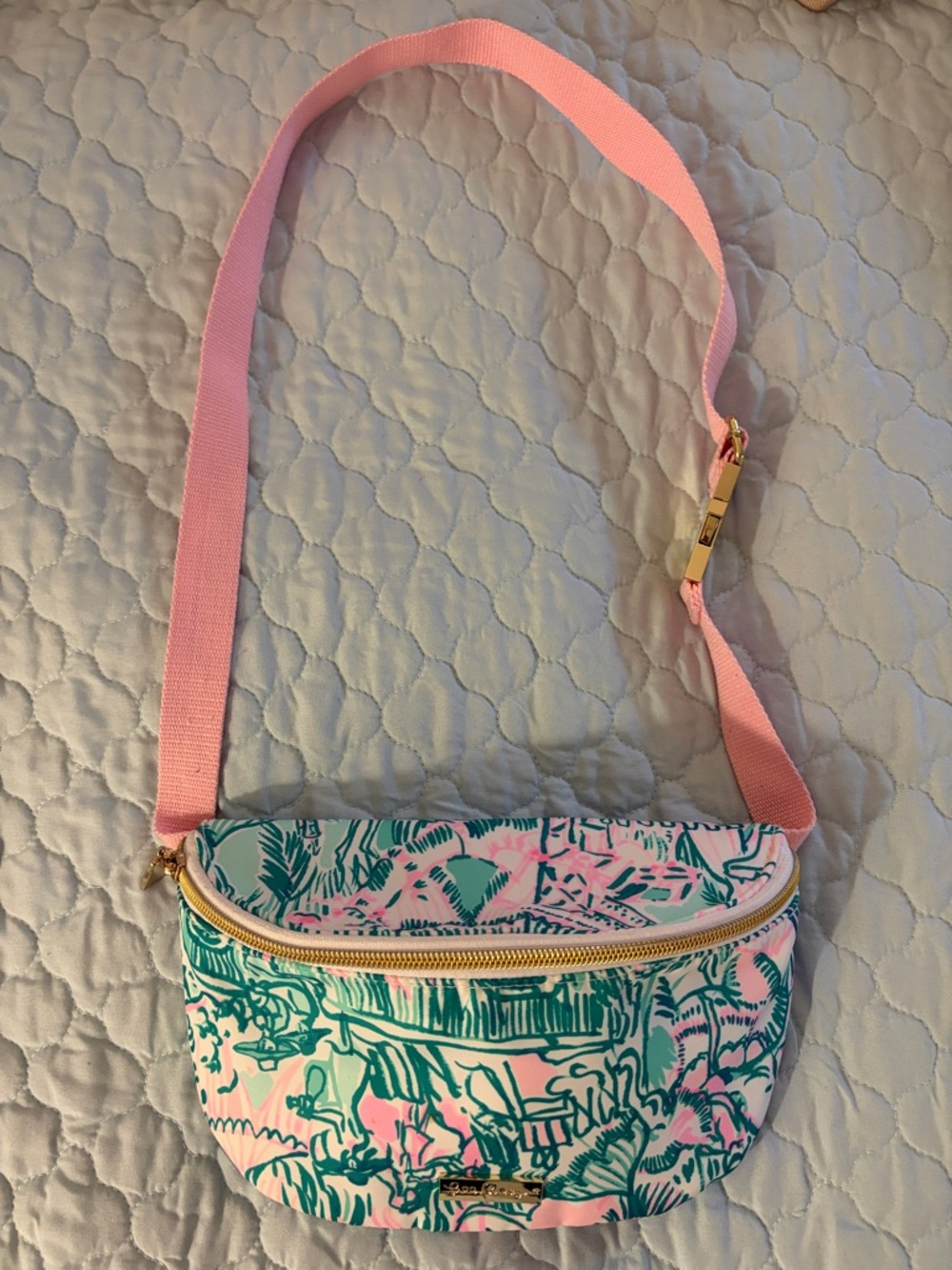 Lilly Pulitzer Pink & Green Printed Crossbody Belt Bag